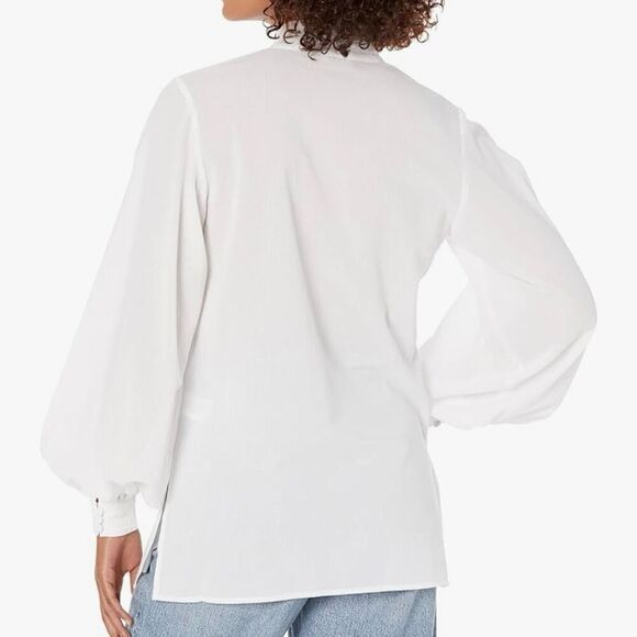 Trina Turk Bianca Blouse Long Balloon Sleeve Half Button Up Women Small White - Picture 9 of 9